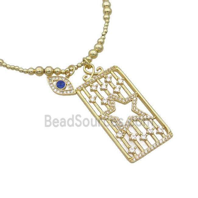 Copper Necklace Rectangle Card Pave Zircon Eye Gold Plated