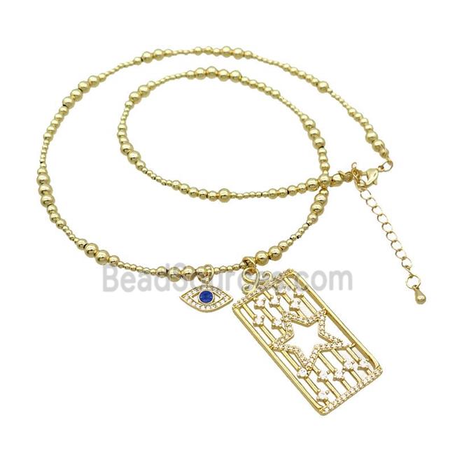 Copper Necklace Rectangle Card Pave Zircon Eye Gold Plated