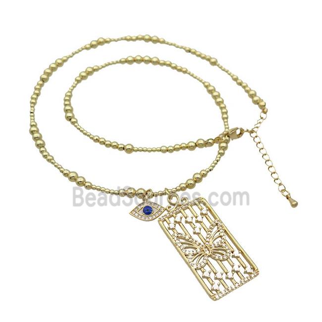 Copper Necklace Rectangle Card Pave Zircon Eye Gold Plated