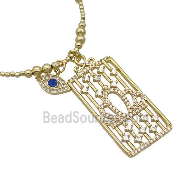 Copper Necklace Rectangle Card Pave Zircon Eye Gold Plated