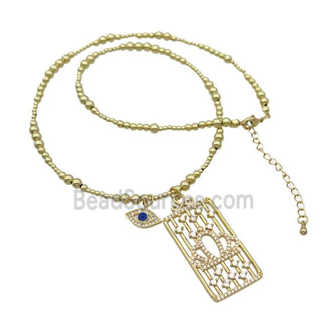 Copper Necklace Rectangle Card Pave Zircon Eye Gold Plated