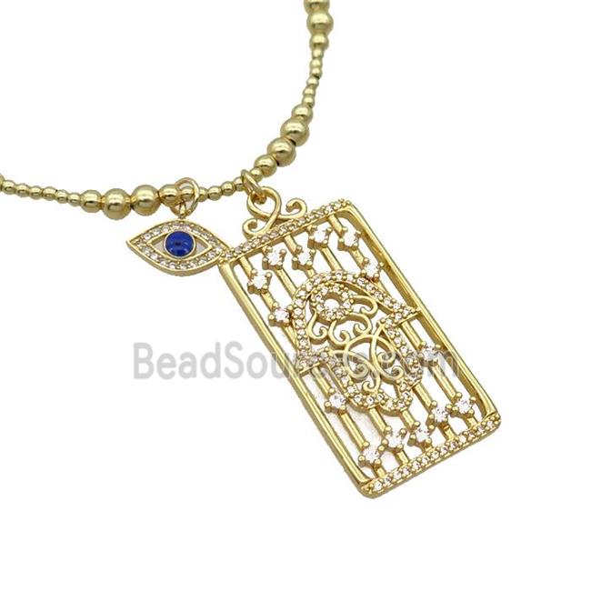 Copper Necklace Rectangle Card Pave Zircon Eye Gold Plated