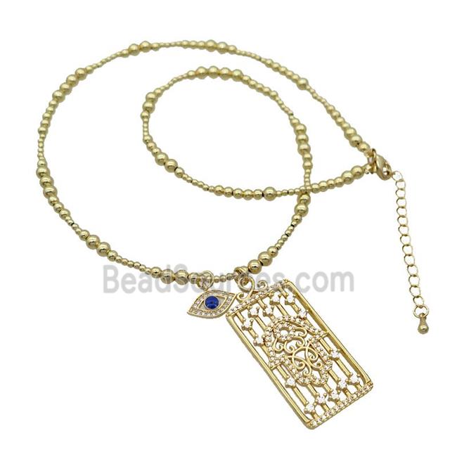 Copper Necklace Rectangle Card Pave Zircon Eye Gold Plated