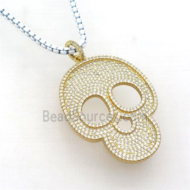 White Lacquered Copper Necklace Skull Pave Zircon Gold Plated