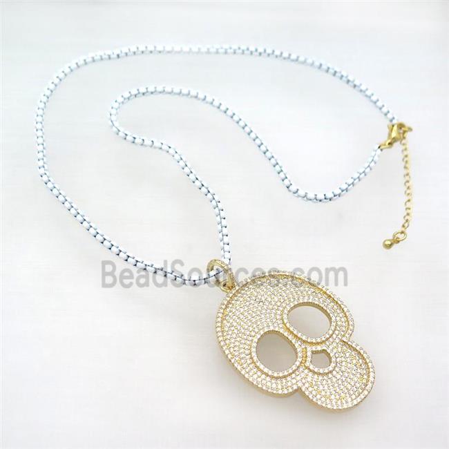 White Lacquered Copper Necklace Skull Pave Zircon Gold Plated