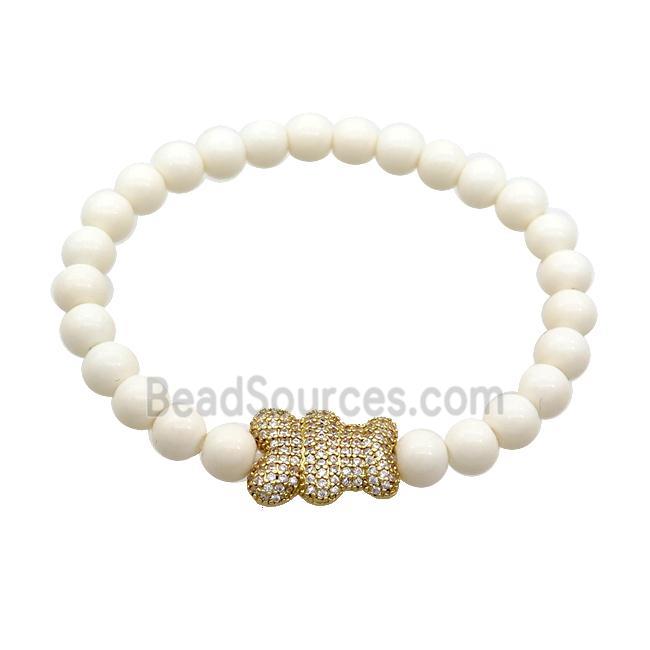 White Resin Bracelet Bear Pave Zircon Stretchy