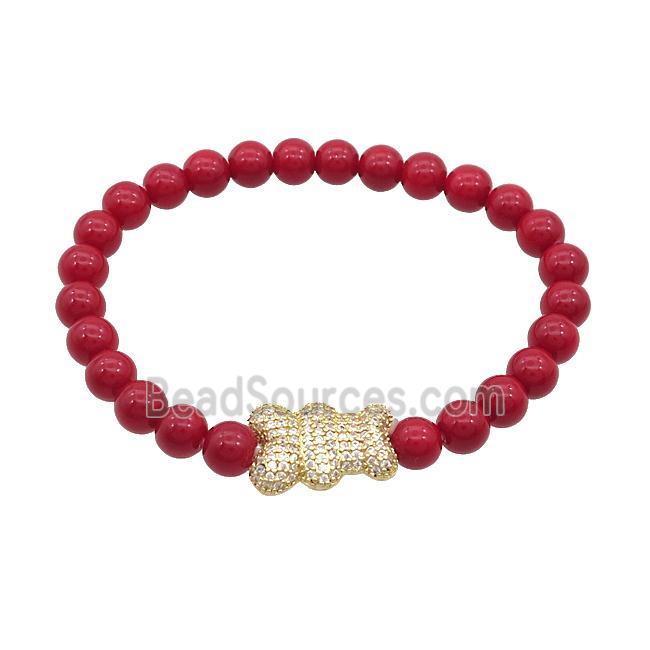 Red Resin Bracelet Bear Pave Zircon Stretchy