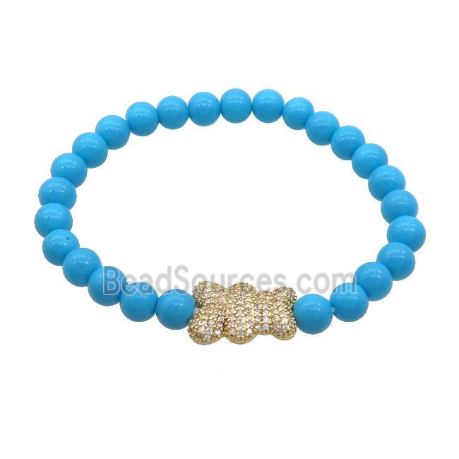 Blue Resin Bracelet Bear Pave Zircon Stretchy