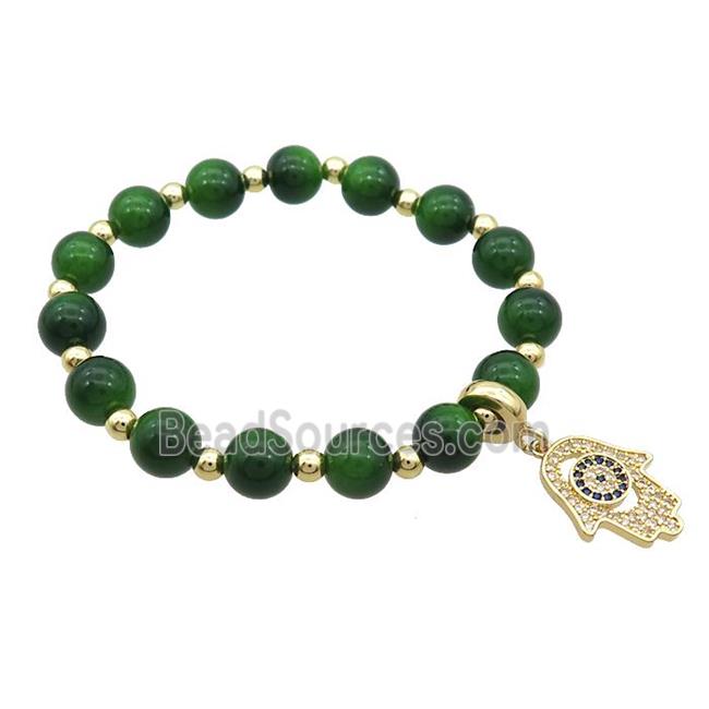 Green Resin Bracelet Hamsahand Pave Zircon Stretchy