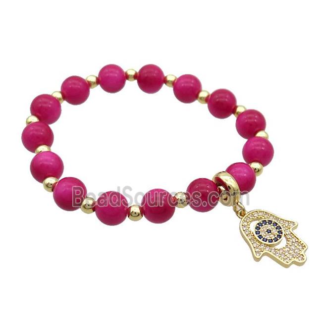 Hotpink Resin Bracelet Hamsahand Pave Zircon Stretchy