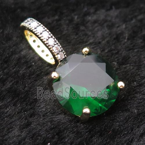 Copper Pendant Pave Green Crystal Glass Circle Gold Plated