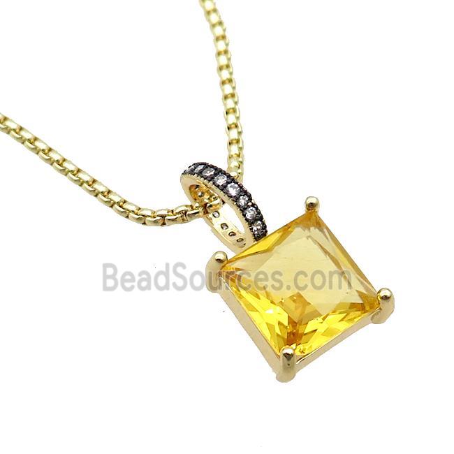 Copper Necklace With Golden Crystal Glass Square Gold Plated