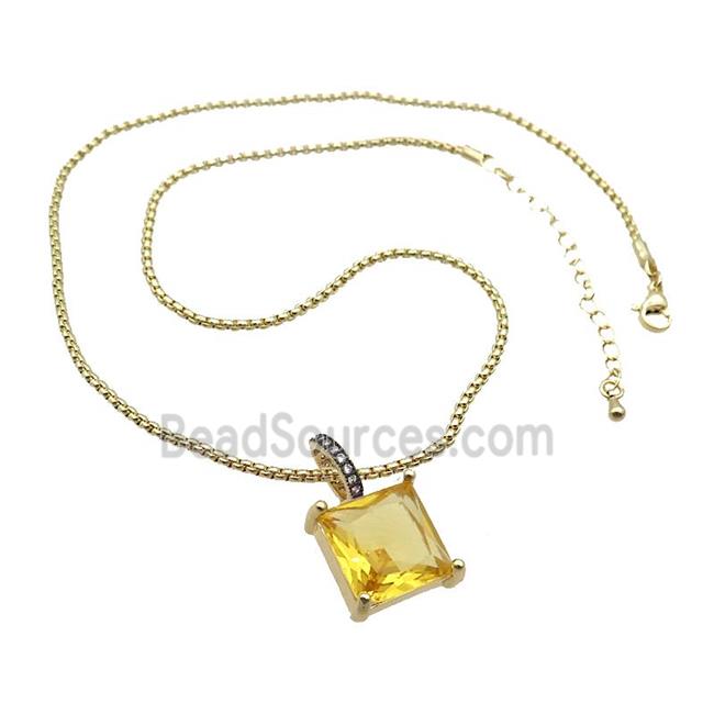 Copper Necklace With Golden Crystal Glass Square Gold Plated