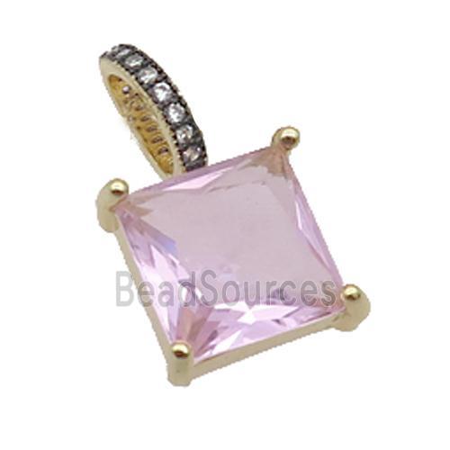 Copper Pendant Pave Pink Crystal Glass Square Gold Plated