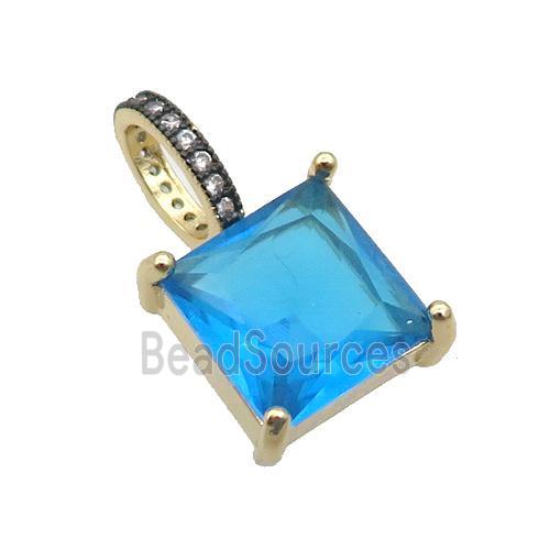 Copper Pendant Pave Blue Crystal Glass Square Gold Plated