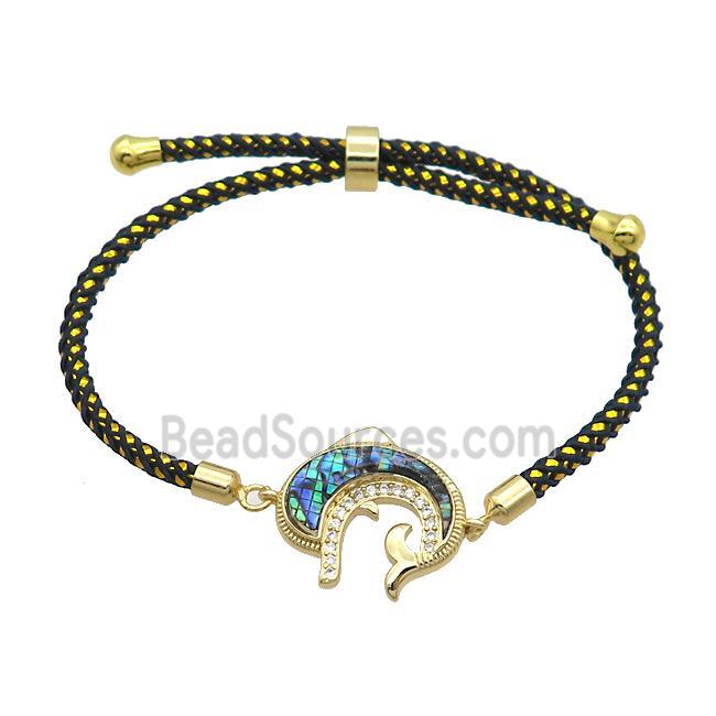 Black Nylon Bracelets Copper Dolphin Adjustable Gold Plated