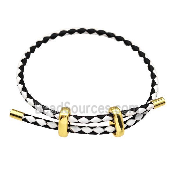 White Black PU Leather Bracelet Adjustable