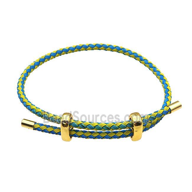 Blue Yellow Tiger Tail Steel Bracelet, adjustable