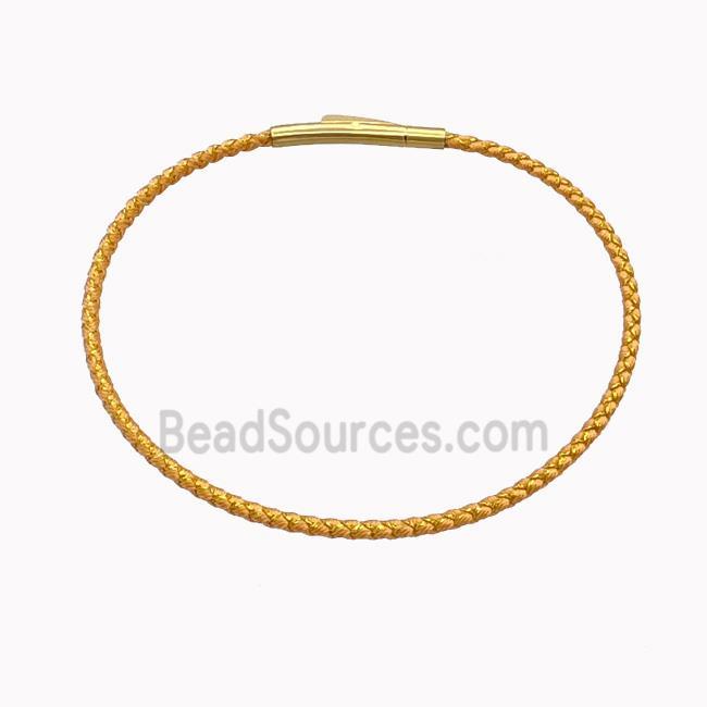 Golden Nylon Cord Bracelet With Stainless Steel Clasp