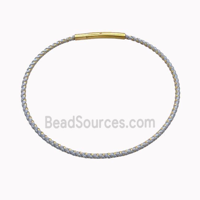 Gray Nylon Cord Bracelet With Stainless Steel Clasp