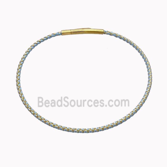 Lt.blue Nylon Cord Bracelet With Stainless Steel Clasp