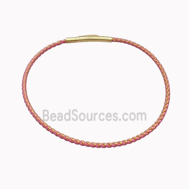 Pink Nylon Cord Bracelet With Stainless Steel Clasp