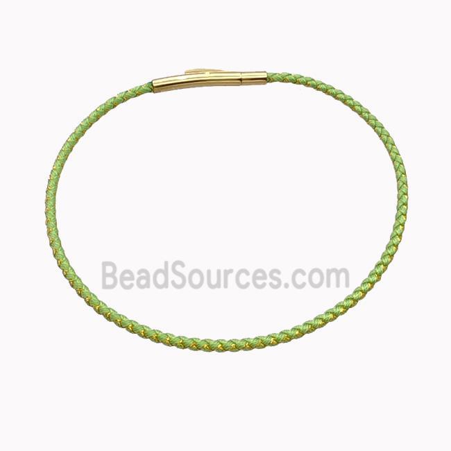 Green Nylon Cord Bracelet With Stainless Steel Clasp