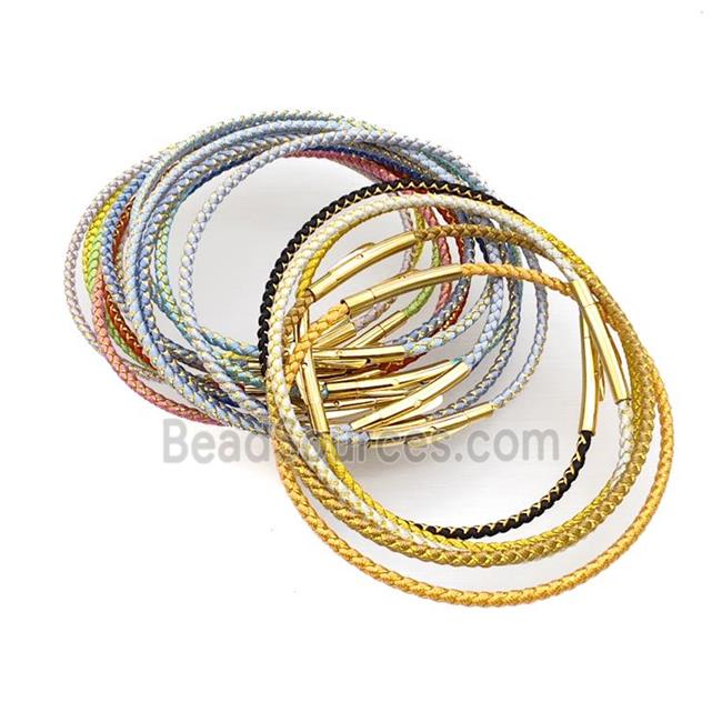 Nylon Cord Bracelet With Stainless Steel Clasp Mixed Color