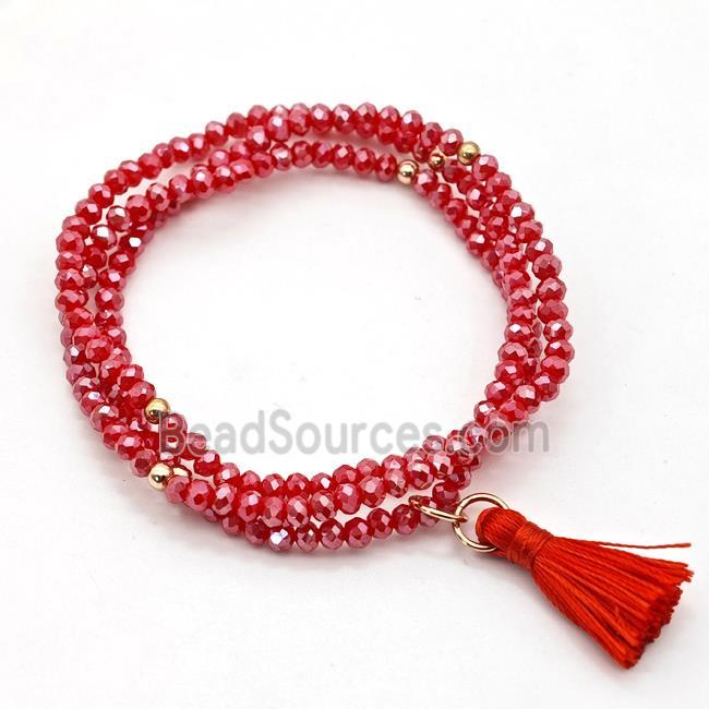 Red Chinese Crystal Glass Bracelets Stretchy