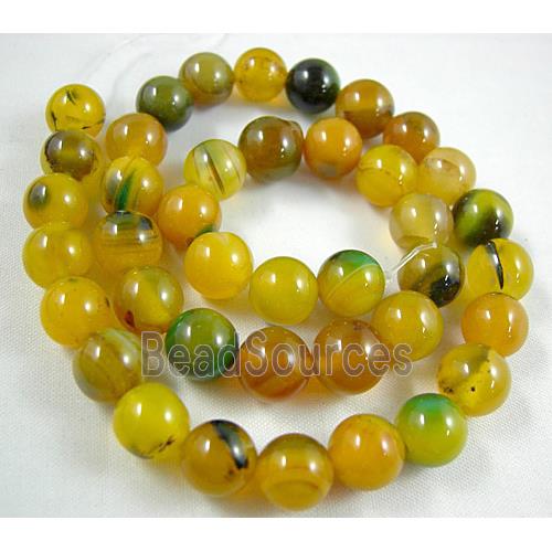 Natural Agate beads, Round, yellow dye