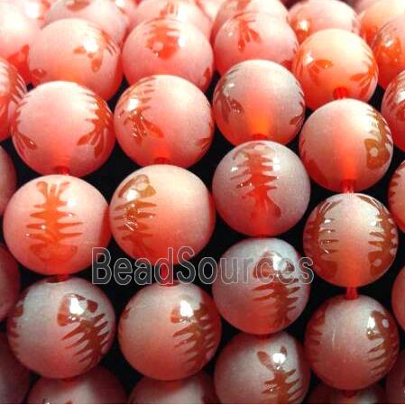 round matte Agate Beads, red