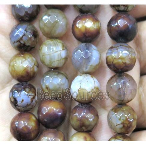 faceted round Dragon Veins Agate Beads, coffee