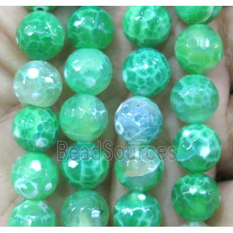 faceted round Green Fired Agate Beads