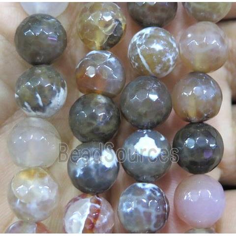 faceted round Fire agate bead, coffee