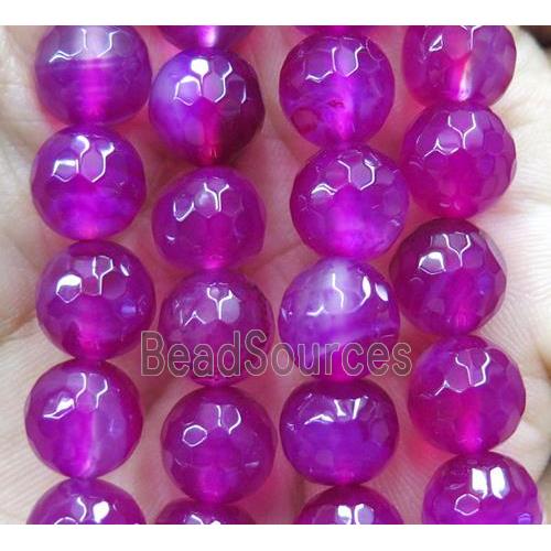 Agate beads, faceted round, hotpink