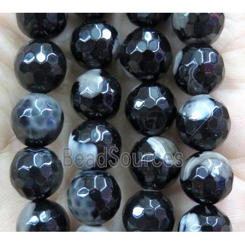 Fire Agate beads, faceted round, black