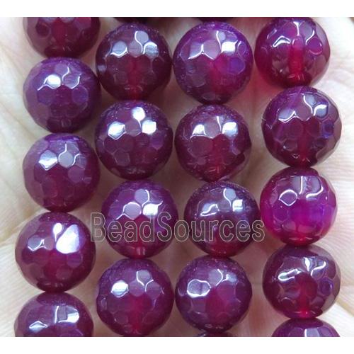 Agate beads, faceted round, deep hotpink