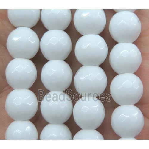 Agate beads, faceted round, white