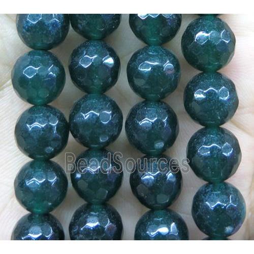 Agate beads, faceted round, dark-green