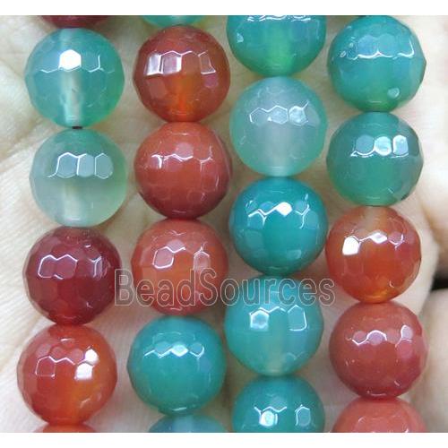 Agate beads, faceted round, green and red