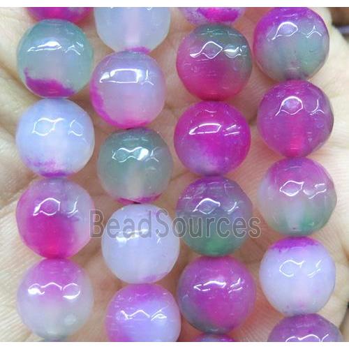 Agate beads, faceted round, hotpink