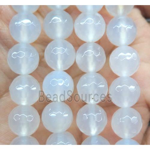 Agate beads, faceted round, white