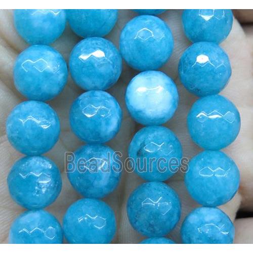 Agate beads, faceted round, aqua