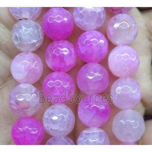 Agate beads, faceted round, hotpink