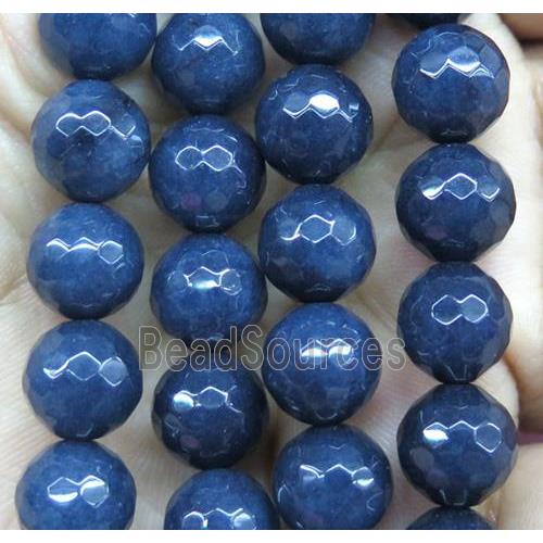 Agate beads, faceted round, ink-blue