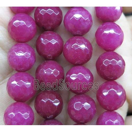 Agate beads, faceted round, hotpink