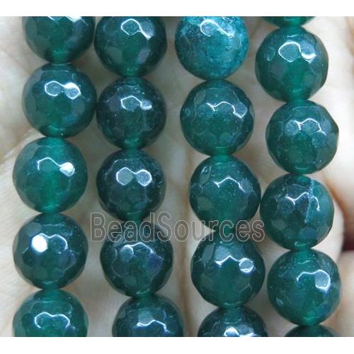 Agate beads, faceted round, deep-green