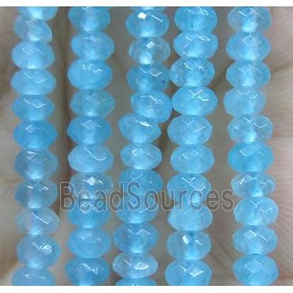 aqua jade bead, faceted rondelle