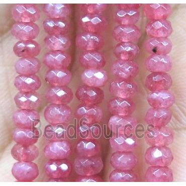 pink jade bead, faceted rondelle