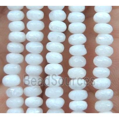 white jade bead, faceted rondelle